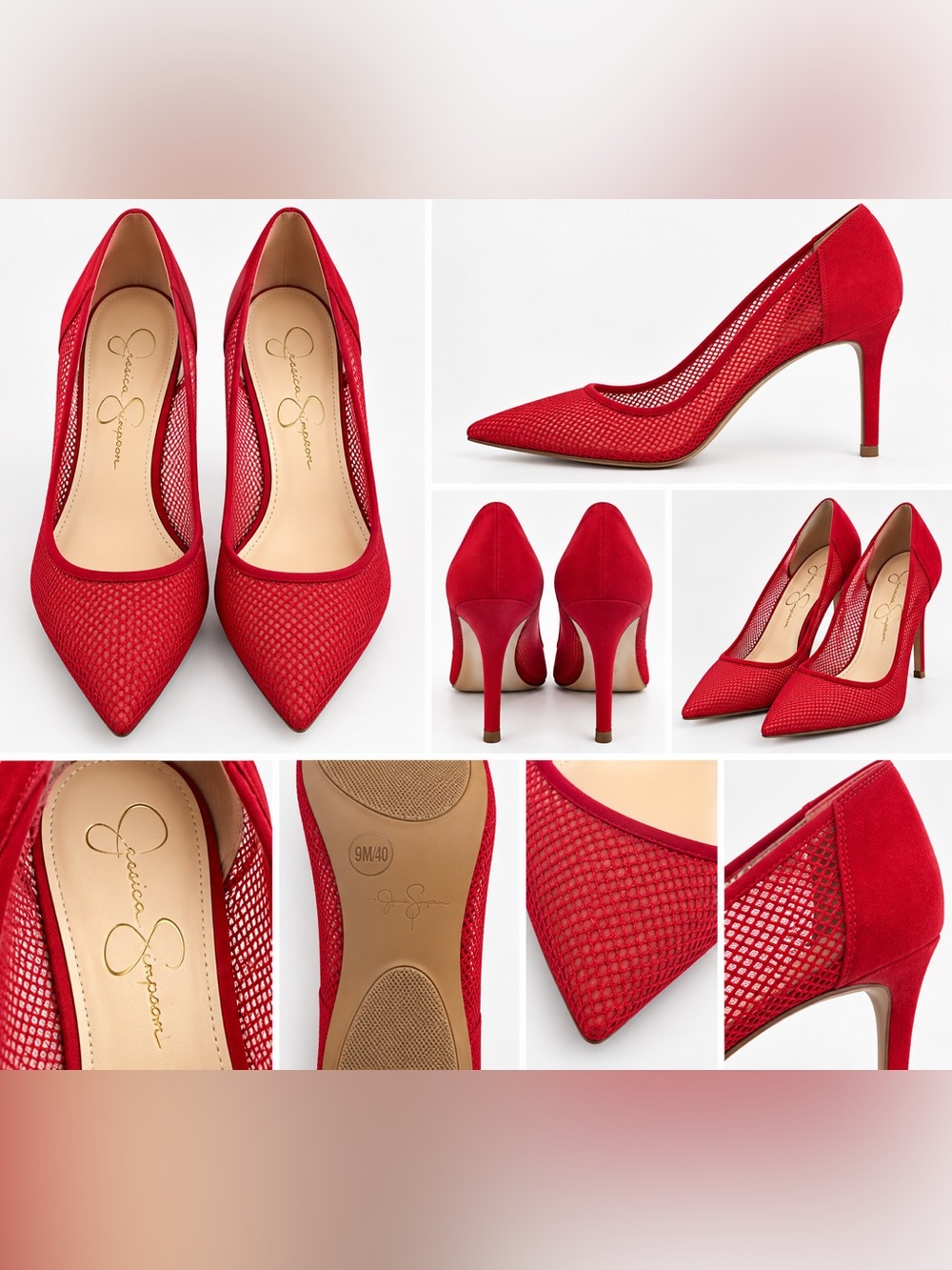 Jessica Simpson Red Mesh Pointed-Toe Stiletto Pumps